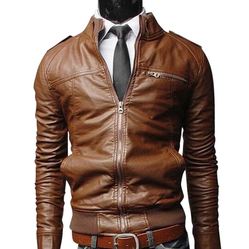 Men PU Leather Motorcycle Jacket