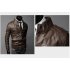 Men PU Leather Motorcycle Jackets Fashionable Autumn Winter Outwear Coat Top Light Brown XL