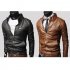 Men PU Leather Motorcycle Jackets Fashionable Autumn Winter Outwear Coat Top Light Brown M