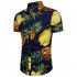 Men Pineapple Printed Casual Short Sleeve Beach Shirt Navy 2XL
