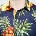 Men Pineapple Printed Casual Short Sleeve Beach Shirt Navy XL