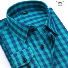 Men Plaid Cotton Shirts Long Sleeve Lapel Collar Casual Tops  Lake blue plaid