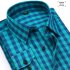 Men Plaid Cotton Shirts Long Sleeve Lapel Collar Casual Tops  Lake blue plaid DE Size 44