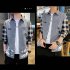 Men Plaid Printing Shirt Long Sleeve Autumn Teenagers Loose Blouse gray XL