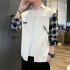 Men Plaid Printing Shirt Long Sleeve Autumn Teenagers Loose Blouse creamy white 2XL