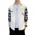 Men Plaid Printing Shirt Long Sleeve Autumn Teenagers Loose Blouse creamy white XL