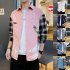 Men Plaid Printing Shirt Long Sleeve Autumn Teenagers Loose Blouse Pink XL