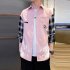 Men Plaid Printing Shirt Long Sleeve Autumn Teenagers Loose Blouse Pink XL