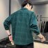 Men Plaid Printing Shirt Autumn Teenagers Loose Large Size Blouse Dark green 3XL