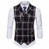 Men Plaid Suit Waistcoat Leisure Style Slim Double breasted Waistcoat Black grid L