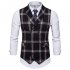 Men Plaid Suit Waistcoat Leisure Style Slim Double breasted Waistcoat Gray plaid 2XL
