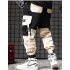 Men Pockets Retro Contrast Color Cargo Pants Patchwork Casual Jogger Fashion Trousers Tide Harajuku Streetwear Khaki M