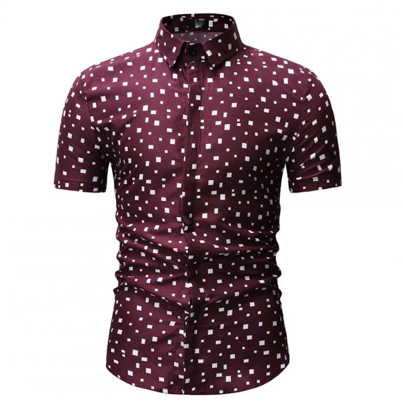 Men Printing Shirts Short Sleeve Cotton Square Collar Brethable Tops  red_M