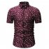 Men Printing Shirts Short Sleeve Cotton Square Collar Brethable Tops  red M