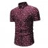 Men Printing Shirts Short Sleeve Cotton Square Collar Brethable Tops  red XL