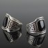 Men Punk Style Retro Black Artificial Gemstone Ring Fashion Finger Rings for Halloween Ancient silver black 9 
