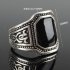 Men Punk Style Retro Black Artificial Gemstone Ring Fashion Finger Rings for Halloween Ancient silver black 9 
