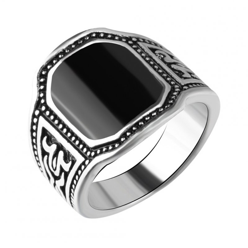 Men Punk Style Retro Black Artificial Gemstone Ring Fashion Finger Rings for Halloween Ancient silver black_8#