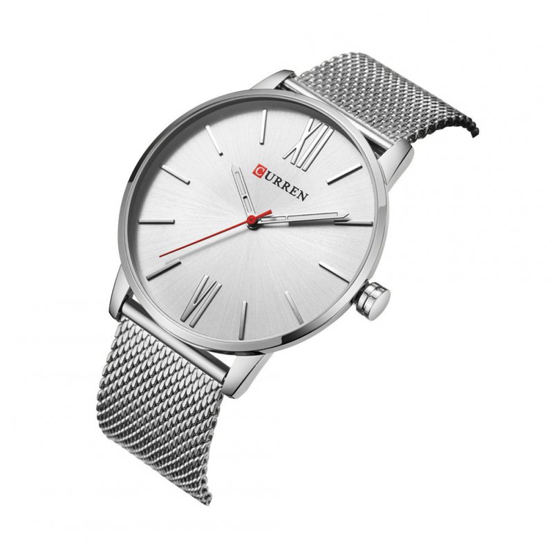 Men Quartz Watch Ultra-thin Roman Numeral Waterproof Stainless Steel Mesh Band Male Wristwatch F