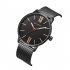 Men Quartz Watch Ultra thin Roman Numeral Waterproof Stainless Steel Mesh Band Male Wristwatch F