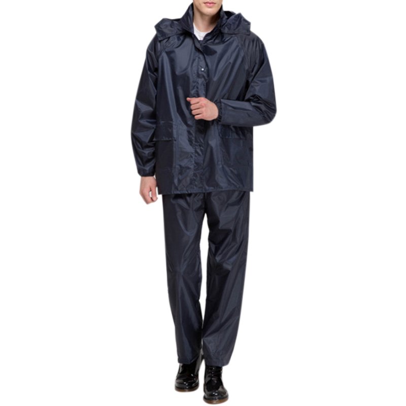 Men Raincoat Suits Outdoor Breathable Waterproof Rainwear Riding Rain Coat  + Pants Navy_XXL
