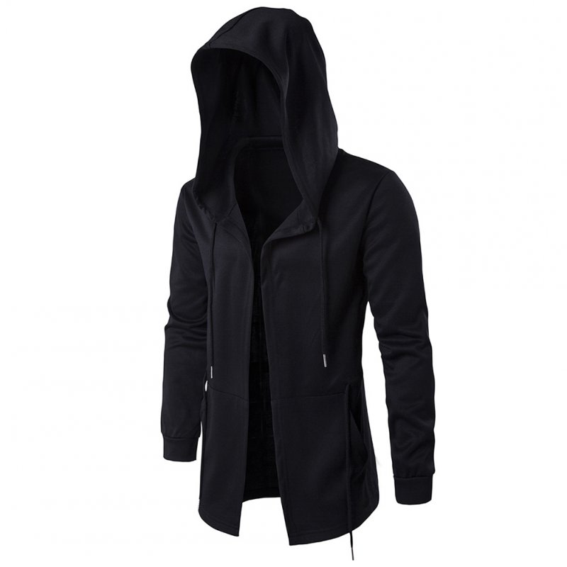 Men Retro Black Wizard's Cloak Style Cardigan Casual Long-Sleeve Hooded Coat black_M