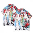 Men Retro Hawaiian Printing T-shirt Summer Short Sleeves Lapel Cardigan Tops For Seaside Beach Vacation Travel CK49 XXL