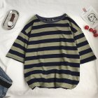 Men Ripped Middle Sleeve T-shirt Casual Loose Fashion Shirt Tops Striped t-shirt green_M