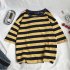 Men Ripped Middle Sleeve T shirt Casual Loose Fashion Shirt Tops Striped t shirt green M