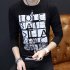 Men Round Collar Long Sleeves Casual Dating Bottom Shirt for Autumn Spring Checkered letter black M
