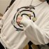 Men Round Collar Loose Handsome Leisure Tops Lovers Printed Long Sleeve Pullovers White 3217  XXL