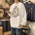 Men Round Collar Loose Handsome Leisure Tops Lovers Printed Long Sleeve Pullovers White 3217  XXXL