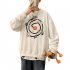 Men Round Collar Loose Handsome Leisure Tops Lovers Printed Long Sleeve Pullovers White 3217  XXL