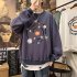 Men Round Collar Loose Handsome Leisure Tops Lovers Printed Long Sleeve Pullovers Dark blue  XL
