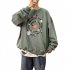 Men Round Collar Loose Handsome Leisure Tops Lovers Printed Long Sleeve Pullovers Army green  M