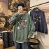 Men Round Collar Loose Handsome Leisure Tops Lovers Printed Long Sleeve Pullovers Army green   XXL