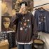 Men Round Collar Loose Handsome Leisure Tops Lovers Printed Long Sleeve Pullovers Dark gray 3217  L