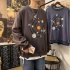 Men Round Collar Loose Handsome Leisure Tops Lovers Printed Long Sleeve Pullovers Dark gray 3217  L