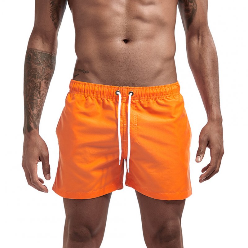 Men'S Shorts Solid Color Three-Point Beach Fashion Multicolor Straight Loose Sports Shorts Orange_XL