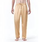 Men Satin Pants Casual Mid-waist Simple Solid Color Loose Large Size Trousers Homewear yellow L