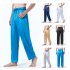 Men Satin Pants Casual Mid waist Simple Solid Color Loose Large Size Trousers Homewear blue S