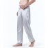 Men Satin Pants Casual Mid waist Simple Solid Color Loose Large Size Trousers Homewear blue S