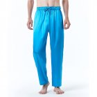 Men Satin Pants Casual Mid-waist Simple Solid Color Loose Large Size Trousers Homewear blue L