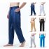 Men Satin Pants Casual Mid waist Simple Solid Color Loose Large Size Trousers Homewear blue 3XL