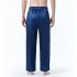 Men Satin Pants Casual Mid waist Simple Solid Color Loose Large Size Trousers Homewear navy blue M