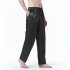Men Satin Pants Casual Mid waist Simple Solid Color Loose Large Size Trousers Homewear navy blue M