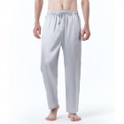 Men Satin Pants Casual Mid-waist Simple Solid Color Loose Large Size Trousers Homewear light grey L