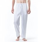 Men Satin Pants Casual Mid-waist Simple Solid Color Loose Large Size Trousers Homewear White XL