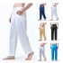 Men Satin Pants Casual Mid waist Simple Solid Color Loose Large Size Trousers Homewear White XL