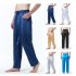Men Satin Pants Casual Mid waist Simple Solid Color Loose Large Size Trousers Homewear black XL